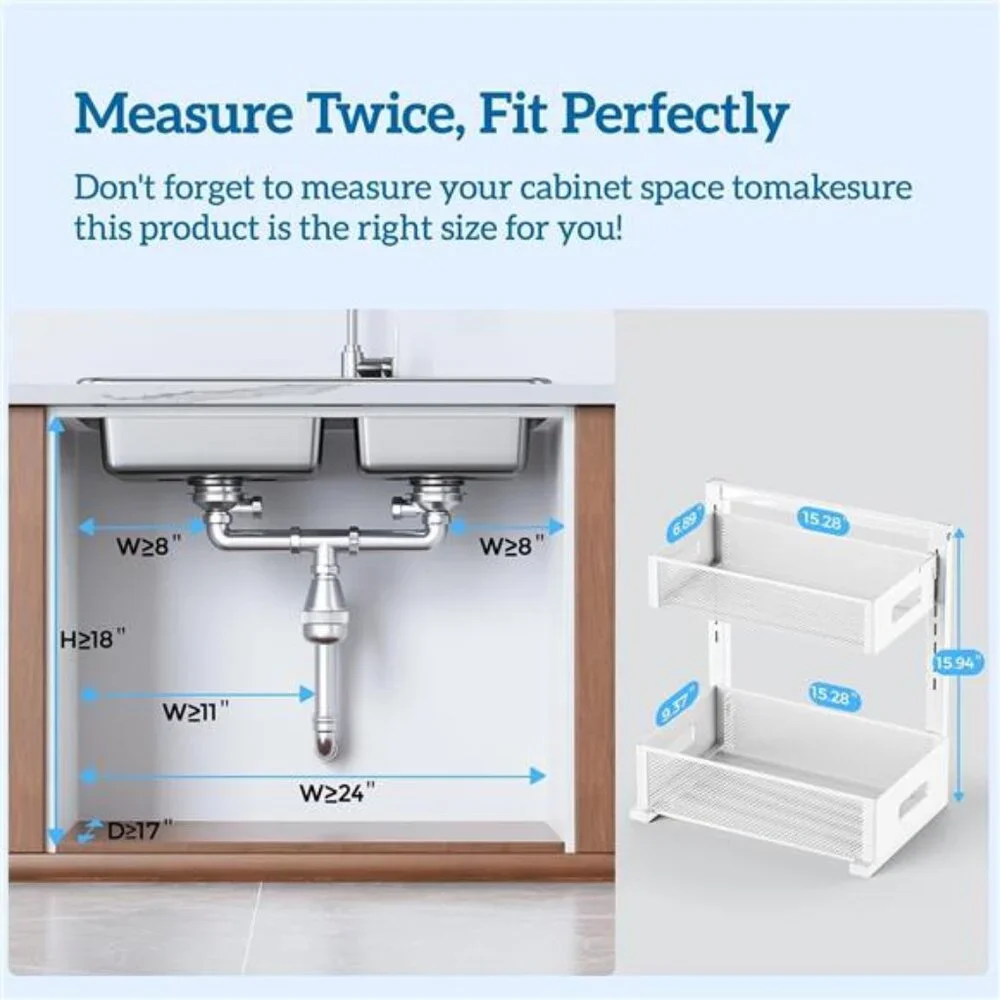Metal Under Sink Organizers and Storage, Adjustable Under Cabinet Organizer
